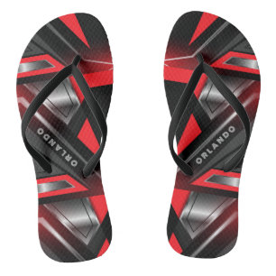 Silver, black, red geometric gaming  monogram flip flops