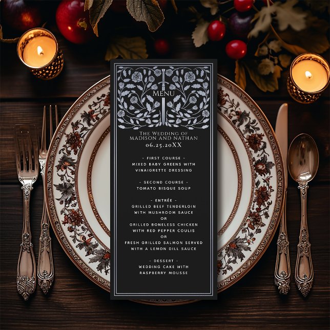 Silver Black Royal Medieval Sword Wedding  Menu (Creator Uploaded)