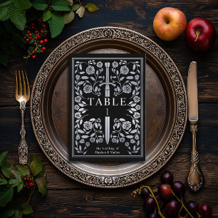 Silver Black Royal Medieval Sword Wedding Table Number