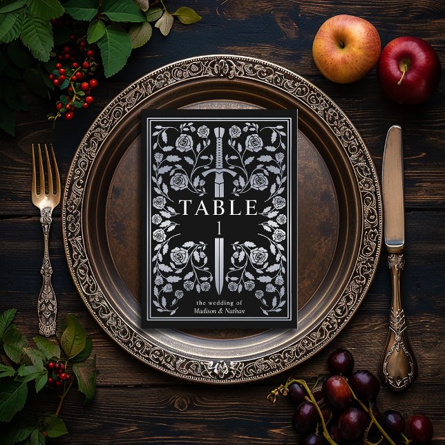 Silver Black Royal Medieval Sword Wedding  Table Number (Creator Uploaded)