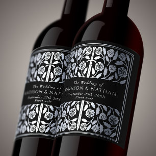 Silver Black Royal Medieval Sword Wedding Wine Label