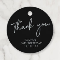 Silver & Black Script Birthday Party Thank you