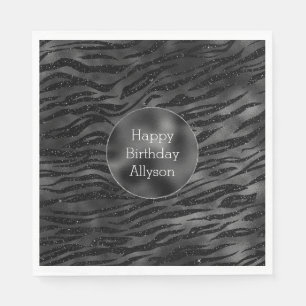 Silver Black Sparkle Zebra Print Napkin