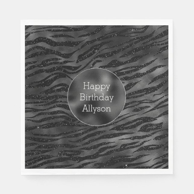 Silver Black Sparkle Zebra Print Napkin (Front)