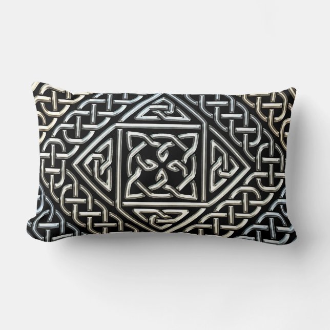 Silver Black Square Shapes Celtic Knotwork Pattern Lumbar Pillow (Front)
