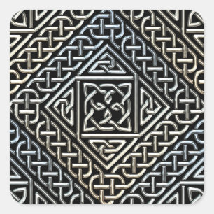 Silver Black Square Shapes Celtic Knotwork Pattern Square Sticker