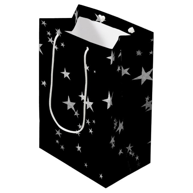 Silver Black Stars Medium Gift Bag (Front Angled)