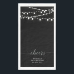Silver Black String Light Elegant Lettering Cheers Napkin<br><div class="desc">Add stylish detail to your special day with this custom party napkin. This design features elegant script lettering " Cheers" with string lights. You can personalize the text for any event or party. Matching invitations and party supplies are available in my shop BaraBomDesign.</div>