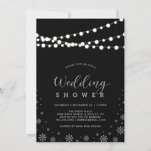 Silver & Black String Lights Winter Wedding Shower Invitation