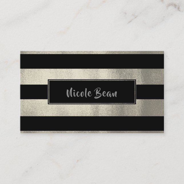 Silver & Black Stripes Chic Modern Glam Business Card (Front)