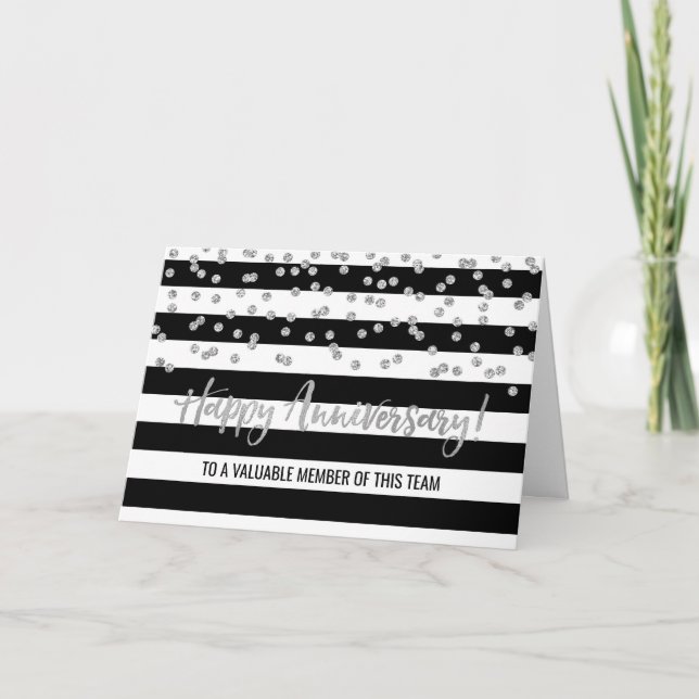 Silver Black Stripes Employee Anniversary Card (Front)