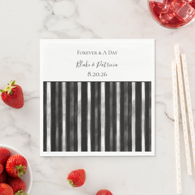Silver Black Stripes Wedding Napkin (Insitu)