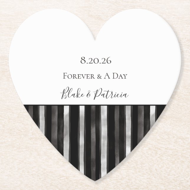 Silver Black Stripes Wedding Paper Coaster (Front)