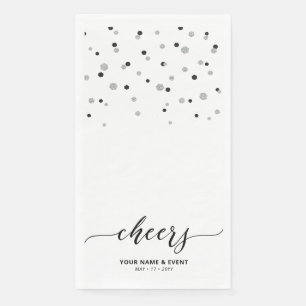 Silver Black Stylish Script Confetti Cheers Party Napkin