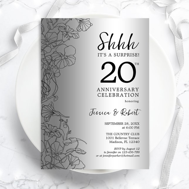 Silver Black Surprise 20th Anniversary Invitation (Creator Uploaded)