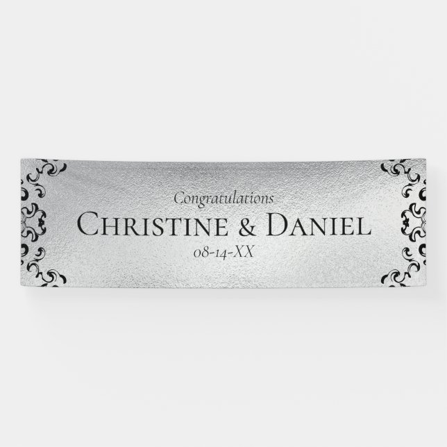 Silver & Black Swirl Gothic Wedding Banner (Horizontal)