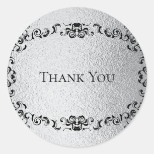 Silver & Black Swirl Gothic Wedding Classic Round Sticker