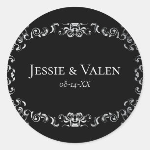Silver & Black Swirl Gothic Wedding Classic Round Sticker