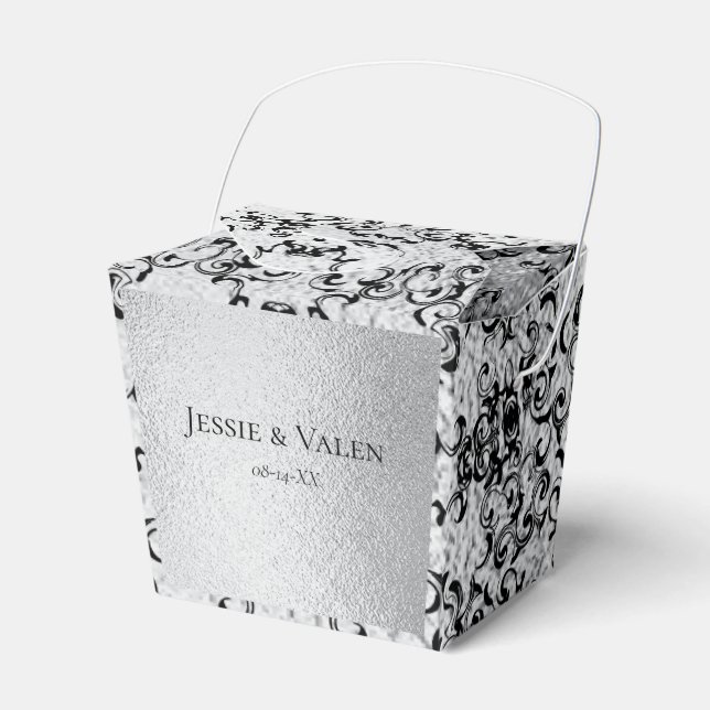 Silver Black Swirl Gothic Wedding Favor Box (Front Side)