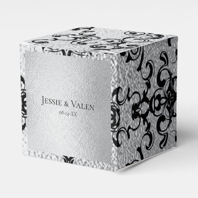 Silver & Black Swirl Gothic Wedding Favor Box (Front Side)