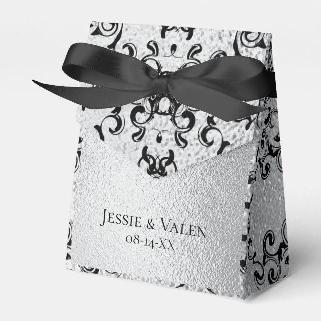 Silver & Black Swirl Gothic Wedding Favor Box (Front Side)