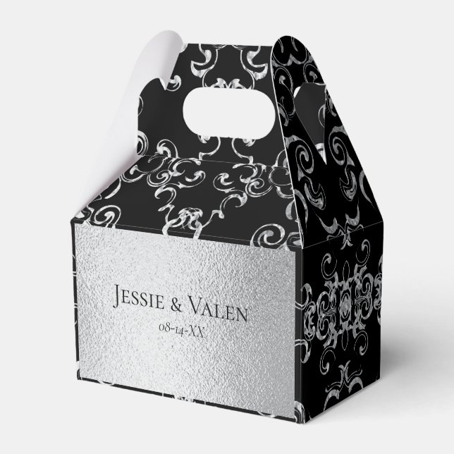 Silver & Black Swirl Gothic Wedding Favor Box (Front Side)