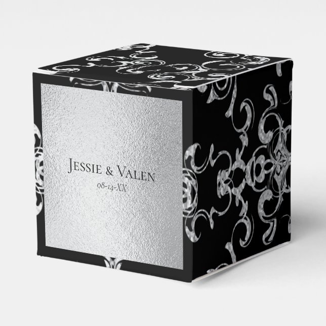 Silver & Black Swirl Gothic Wedding Favor Box (Front Side)