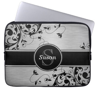 SILVER BLACK SWIRLS YOUR MONOGRAM LAPTOP SLEEVE