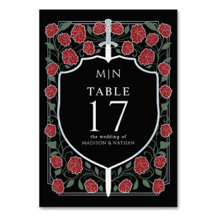 Silver Black Sword & Shield Fantasy Wedding  Table Number