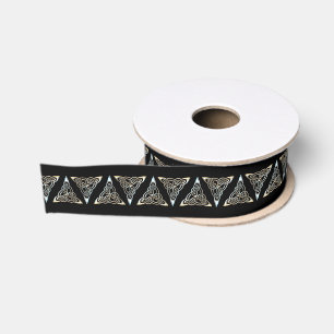 Silver Black Triangle Spirals Celtic Knot Design Grosgrain Ribbon