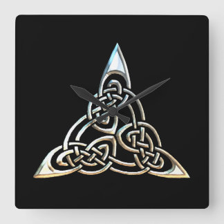 Silver Black Triangle Spirals Celtic Knot Design Square Wall Clock