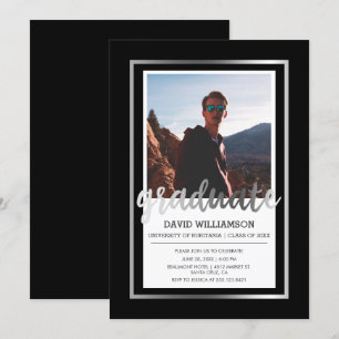 Silver & Black Typography   Photo Graduation Party Invitation