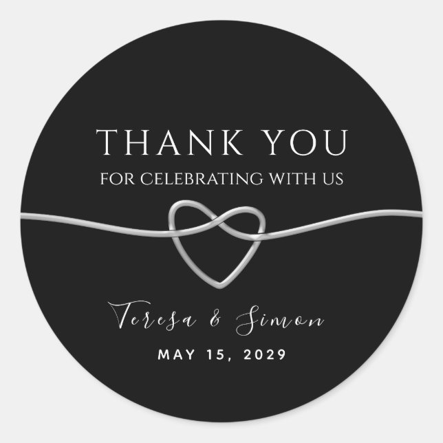 Silver Black Wedding Thank You Classic Round Sticker (Front)