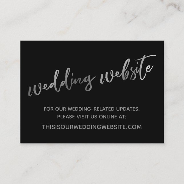 Silver Black Wedding Website & Save the Date Card (Front)