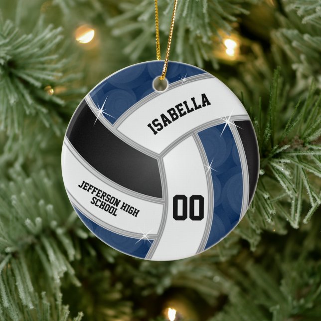 Silver, Black, White & Blue Volleyball - DIY Ceramic Ornament (Tree)