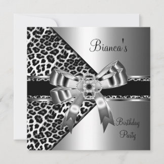 Silver Black White Leopard Diamond Jewel Bow Invitation