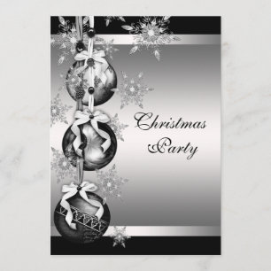 Silver Black White Snowflakes Christmas Party Invitation