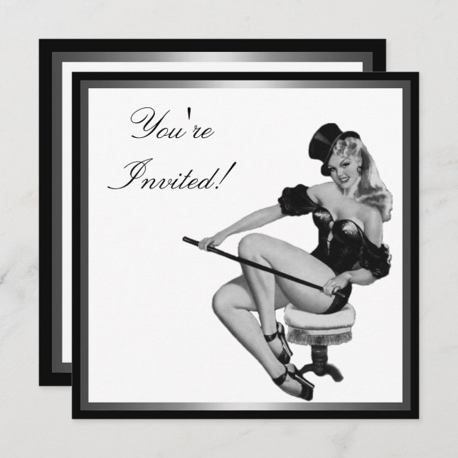 Silver Black & White Style Pin-Up Girl 5 Invitation (Front/Back)