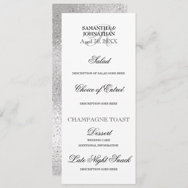 Silver black white wedding DIY menu dinner party Invitation (Front/Back)