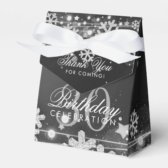 Silver Black Winter 30th Birthday Thank You Favor Box (Front Side)