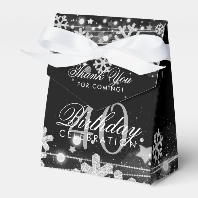 Silver Black Winter 40th Birthday Thank You Favor Box (Front Side)