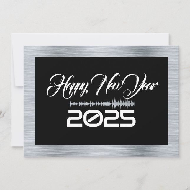 Silver & black wish card New Year with sound wave (Front)