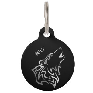 Silver Black Wolf  Add Name And Address Pet Tag