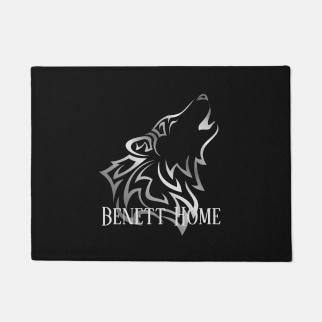Silver Black Wolf Monogram Vector Doormat (Front)