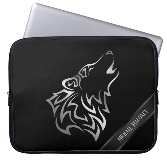 Silver Black Wolf Monogram Vector Laptop Sleeve (Front)