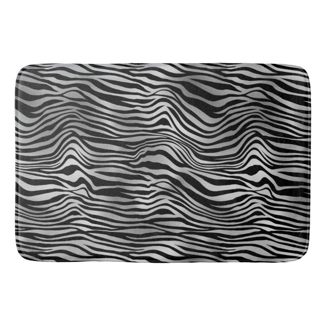 Silver Black Zebra Print Bath Mat (Front)