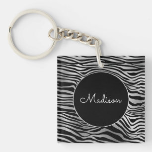 Silver Black Zebra Print Keychain