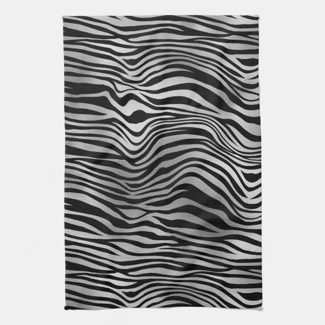 Silver Black Zebra Print Kitchen Towel (Vertical)