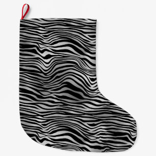 Silver Black Zebra Print Large Christmas Stocking