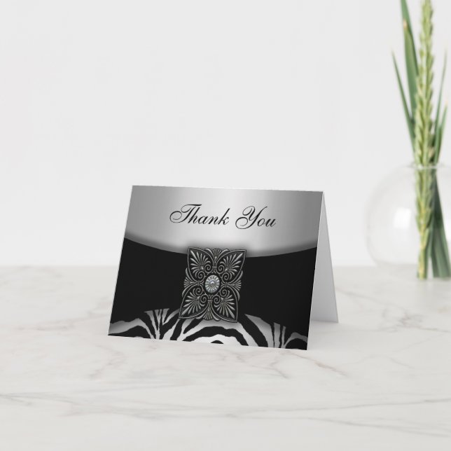 Silver & Black Zebra Thank You Cards (Front)